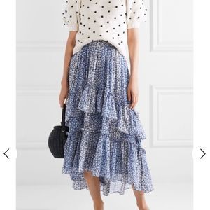 Ulla Johnson High Low Midi Silk Blend Ruffle Tier Blue Skirt size 2